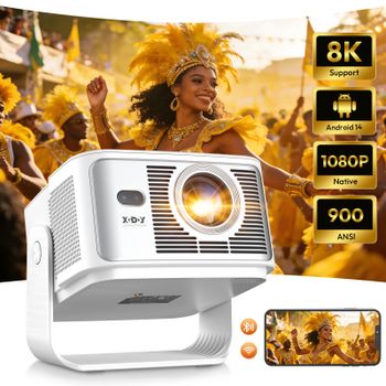 Proyector XGODY 900ANSI 8K, 2GB+16GB, Android 14.0, Gimbal 7, Autoenfoque, Corrección de Keystone, Wifi6, BT5.4, Cine en Casa, Exterior