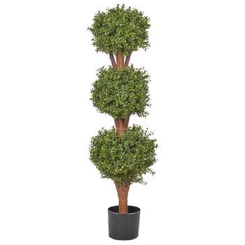 Planta Artificial En Maceta Uso Interior Exterior Decoración De Plástico Tronco De Madera Con Maceta Negra 120 Cm Buxus Ball Tree