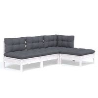 muebles de jardin 4 uds  mesa y sillas con cojines blanco madera de pino