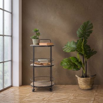 Carrito redondo en metal multicolor con 2 estantes cm 40x41,5x82