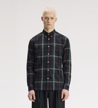 Fred Perry para hombre. M3456 Camisa de tartán de popelina verde (XL), Casual, Algodón, Manga larga