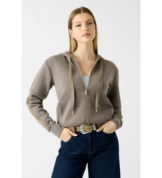 Guess para mujer. W6YQ16K4354 Sudadera con pedrería marrón (XS), Casual, Poliéster, Manga larga