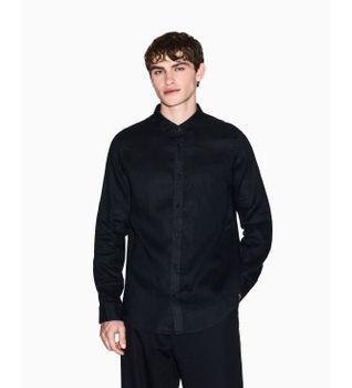 A|X Armani Exchange para hombre. XM001221AF14619UC001 Camisa Fit Lino (S), Negro, Casual, Clásico, Manga larga