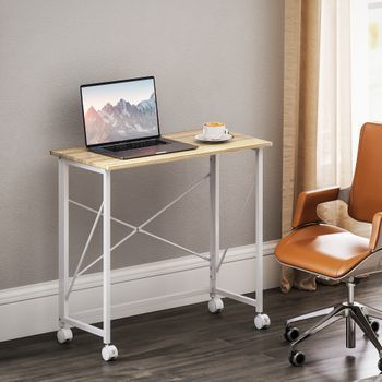 Escritorio Plegable De Mdf Acero Homcom 80x40x75 Cm Natural