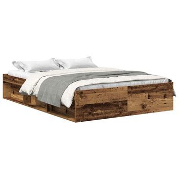 Cama Matrimonial | Cama Para Adultos | Estructura De Cama Sin Colchón Madera De Ingeniería Envejecida