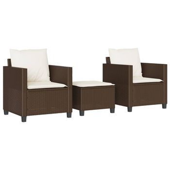 Sillas Y Mesita De Jardín Con Cojines 3 Uds | Conjunto Mueble Jardin Ratán Pe Marrón