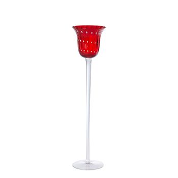 Portavelas decorativo de vidrio soplado rojo H35