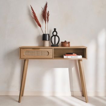 Consola decoración madera, caña redonda