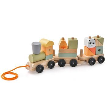 Juego De Trenes De Madera De 3 Piezas Con Bloques De Construcción Apilables, Bonitos Diseños De Animales Y Conexiones Con Ganchos