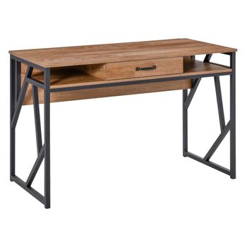 HOMCOM Escritorio de Estilo Industrial de 120x60x76 cm con Cajón + 2 Compartimentos Patas de Metal Negro Tablero de Aspecto   Aosom España