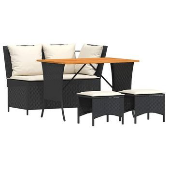 Juego Comedor Jardín 4 Uds Con Cojines Ratán Sintético Negro Cfw362267