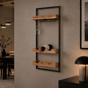 Botellero de acero y madera 35x25x75 cm 9 botellas