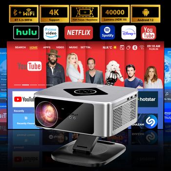 Proyector HORLAT 40000 Lúmenes Android TV Full HD 1080P, Compatible con 4K, WiFi 6, Cine en Casa 3D, Proyector para Exteriores HDR10