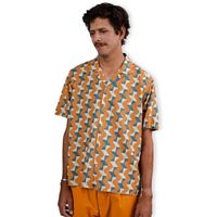 brava fabrics camisa manga corta big tiles aloha shirt - ochre para hombre