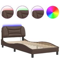 cama para adulto  cama individual  estructura cama con luces led cuero sintetico marron 90x200 cm