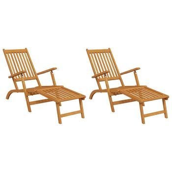 Pack 2 Uds Sillas De Jardín | Silla De Exterior | Sillón Con Reposapiés Madera Maciza De Acacia