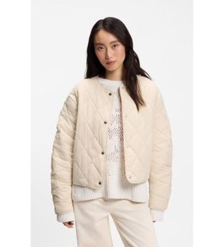 BOSS para mujer. 50553785 Chaqueta repelente al agua con guateado romboidal (36), Beige, Casual, Poliéster