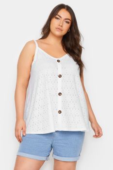 Yours Top Tirantes Blanco Con Bordados Calados, Mujer Curvy Y Tallas Grandes, Yours
