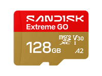 tarjeta micro sd - sandisk extreme go 128 gb hasta 240 mbs de lectura uhs-i videos en 5k y 4uhd u3 v30 a2 c10 apta drones oro