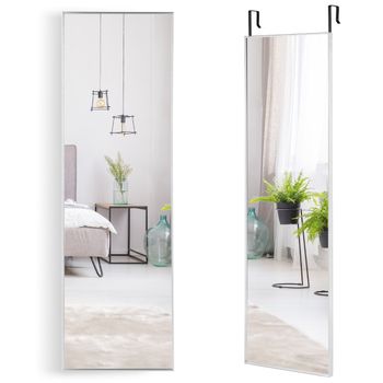 Costway Espejo Colgante a la Puerta de Pared Marco de Aleación de Aluminio Cristal Irrompible 120 x 37 cm Plateado