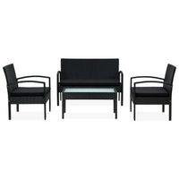 set de muebles de jardin 4 piezas  mobiliario de jardin y cojines ratan sintetico negro