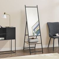 espejo de pie cuerpo entero chamois con 1 estante metal mdf 150 x 44 x 60 cm - negro y efecto roble encasa