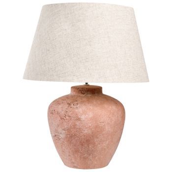 Lámpara De Mesa Estilo Rústico Base De Cerámica Pantalla De Lino Forma Cilíndrica Efecto Terracota Marrón Barton