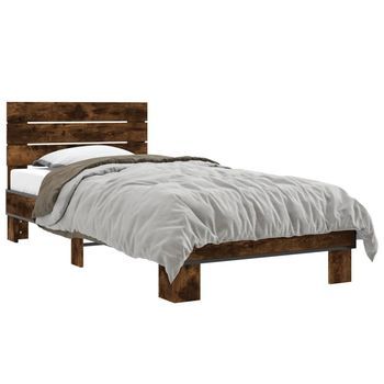 Estructura Cama Madera Ingeniería Metal Roble Humo 100x200 Cm Vidaxl