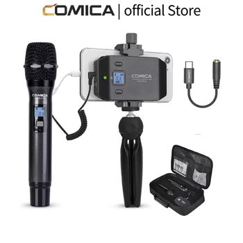 Micrófono Inalámbrico UHF COMICA CVM-WS50H, Micrófono de Mano de 6 Canales, Micrófono de Condensador para iPhone, Android, Cámara, GoPro