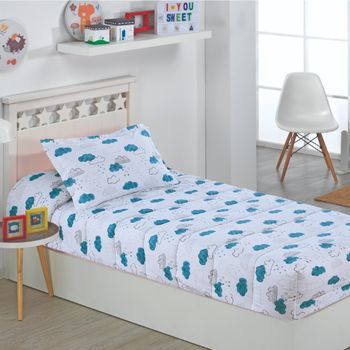 Edredón Ajustable De 350gr Cama 90 Infantil Y Cama 105 Nubes Agua Color Único Talla Cama 105