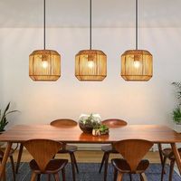 lampara colgante vintage de 3 luces en madera y ratan bombilla no incluida zmh