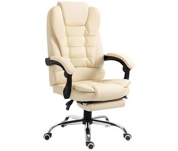Homcom silla de oficina reclinable silla de escritorio con reposapiés silla ejecutiva giratoria con altura ajustable tapizada en pu y reposabrazos para estudio crema