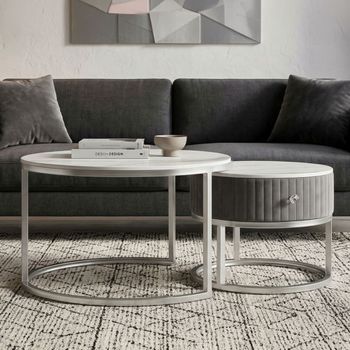 Mesas de centro de terciopelo y metal cm ø 70x45-50x40