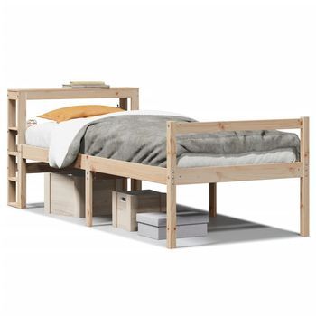 Cama Individual | Cama Para Adulto | Cama Personas Mayores Con Cabecero Madera Maciza Pino 75x190 Cm