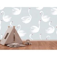 fotomural vinilo infantil flamencos cisnes acuarela 400 x 300 cm