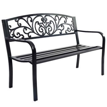 Costway Banco de Jardín Columpio Banco de Parque Muebles de Jardín Banco de Asiento Biergarten Hierro Fundido 127 x 60 x 85 cm