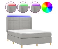 cama box spring colchon y luces led tela gris claro 140x200 cm bloques con cuadros