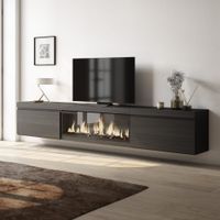 mueble tv efecto madera negro 267x35x45cm chimenea efecto fuego