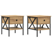 pack 2 uds mesas de noche  mesilla de noche  cabinete de noche de roble artesanal 40x42x45 cm madera ingenierizada cfw72330