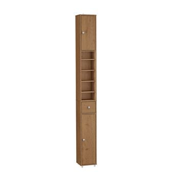 Sobuy Armario De Baño Estrecho Resistente Al Agua Con Estantes Ajustables Y Cajón, Color Madera