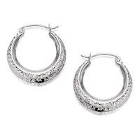 9ct white gold diamond cut creole hoop earrings - 17mm - g4130