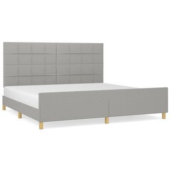 Cama Doble | Cama Para Adultos | Estructura De Cama Con Cabecero De Tela Gris Claro 200x200 Cm