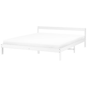 Cama Con Somier Estilo Minimalista De Madera De Pino 180 X 200 Cm Blanco Madone