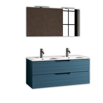 Composición Baño De Doble Lavabo 5 Piezas Solmira Azul En Mdf