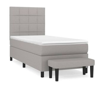 Cama box spring con colchón tela gris claro 90x190 cm bloques con cuadros