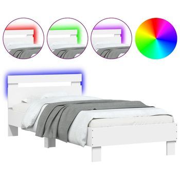 Cama Individual | Cama Para Adultos | Estructura De Cama Con Cabecero Y Luces Led Blanco 75x190 Cm