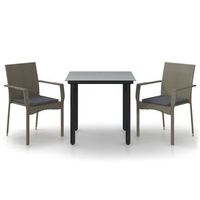 set comedor jardin 3 uds  conjunto mueble jardin mesa y sillas y cojines ratan sintetico negro gris