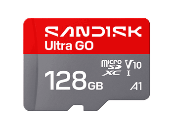 Tarjeta Micro SD - SANDISK Ultra GO, 128 GB, Hasta 190 MB/s de lectura, Vídeo en Full HD, V10, U1, C10, A1, memoria NAND, Gris