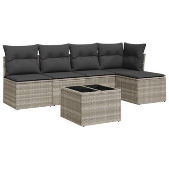 Set De Sofás De Jardín 6 Piezas | Mueble De Jardín Y Cojines Ratán Sintético Gris