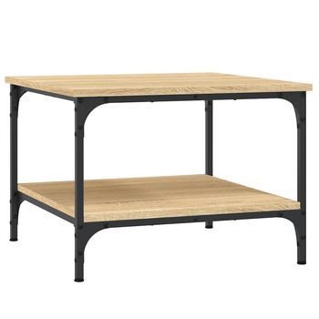 Mesa De Centro 55x55x40 Cm Madera Trabajada Y Hierro - Marrón